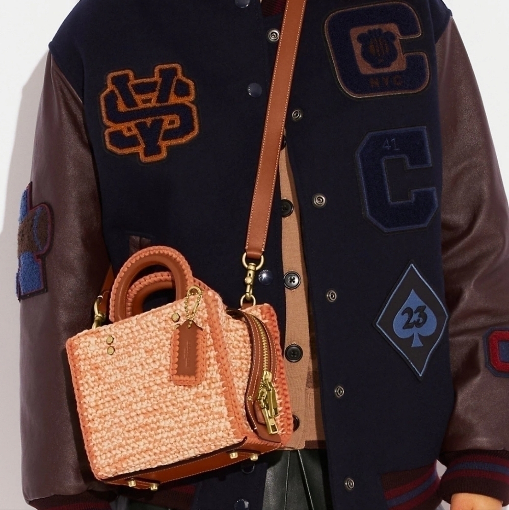 Coach Orange and Cream Woven Straw Tote - Picture 13 of 16